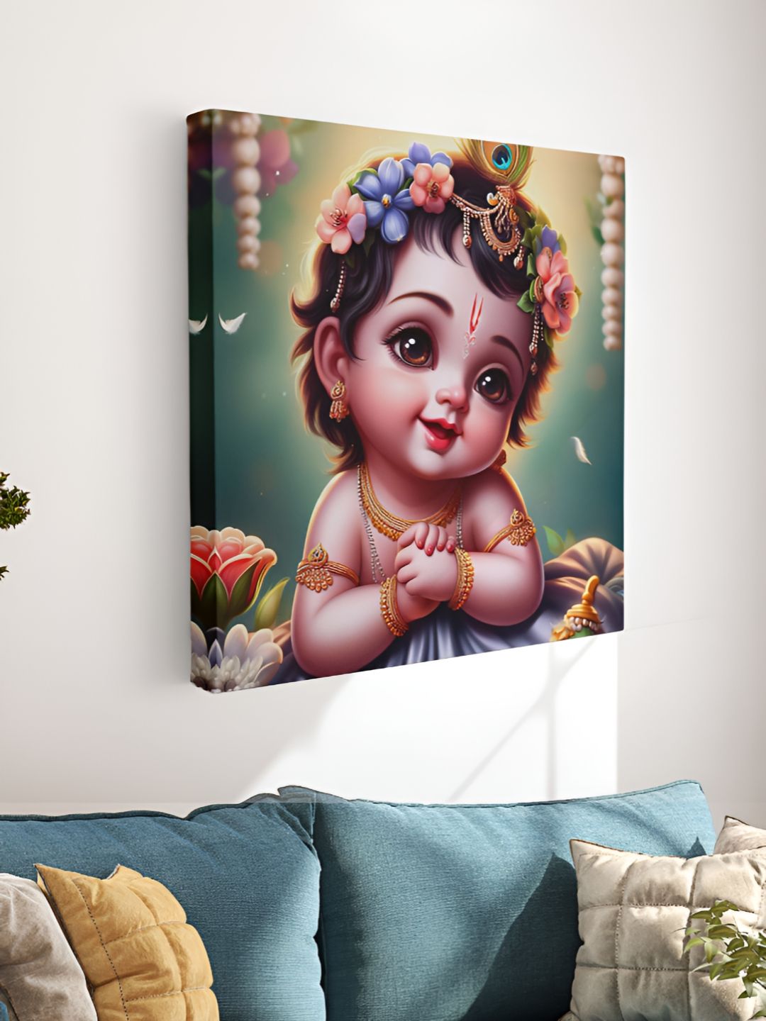 Myntra Elegant Homes Green & Purple Canvas Religious Kanha Wall Art-image-37