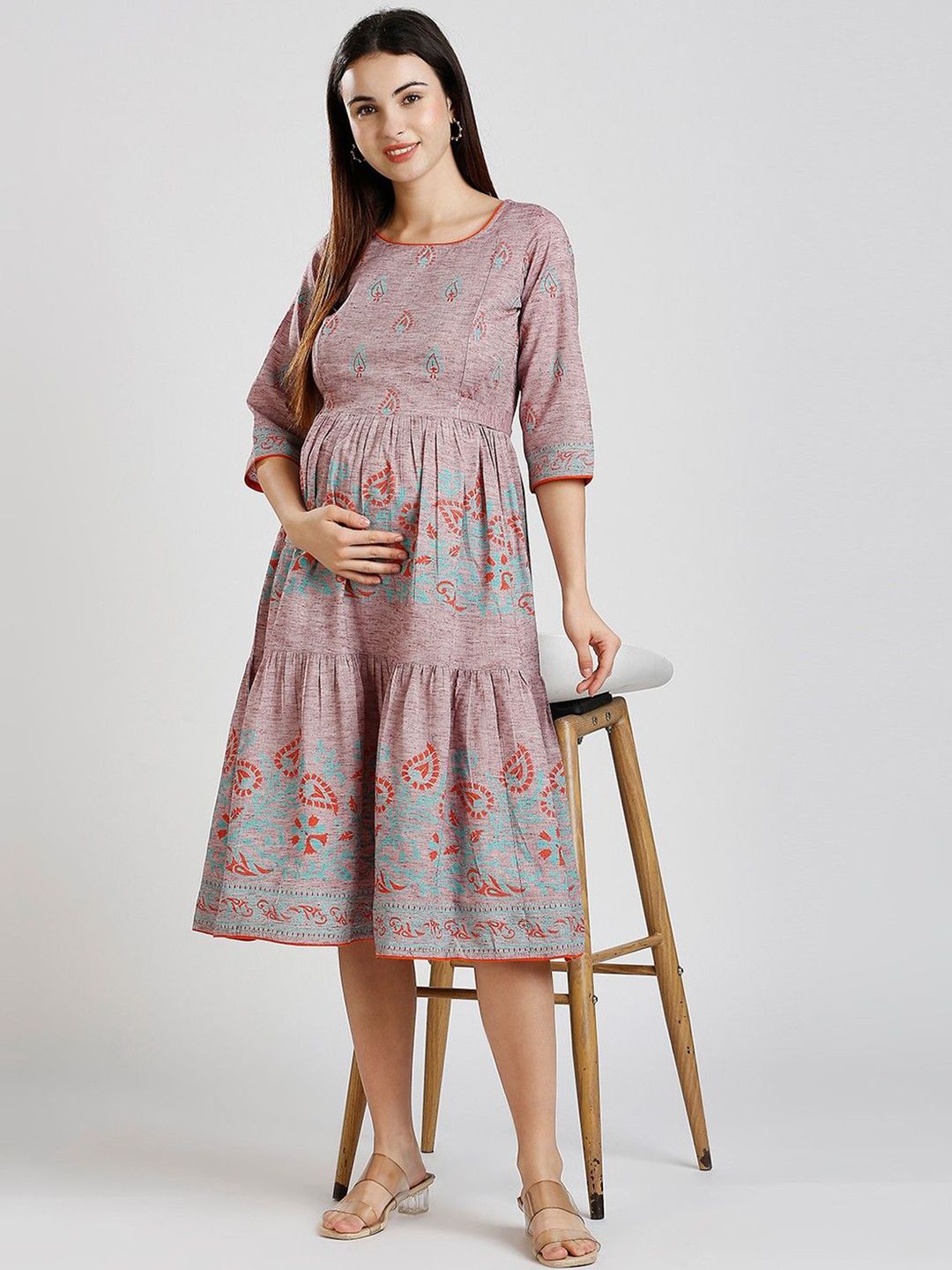 MORDEN MUSE Women Paisley Printed Summer Sheers Maternity Anarkali Kurta-picture-23