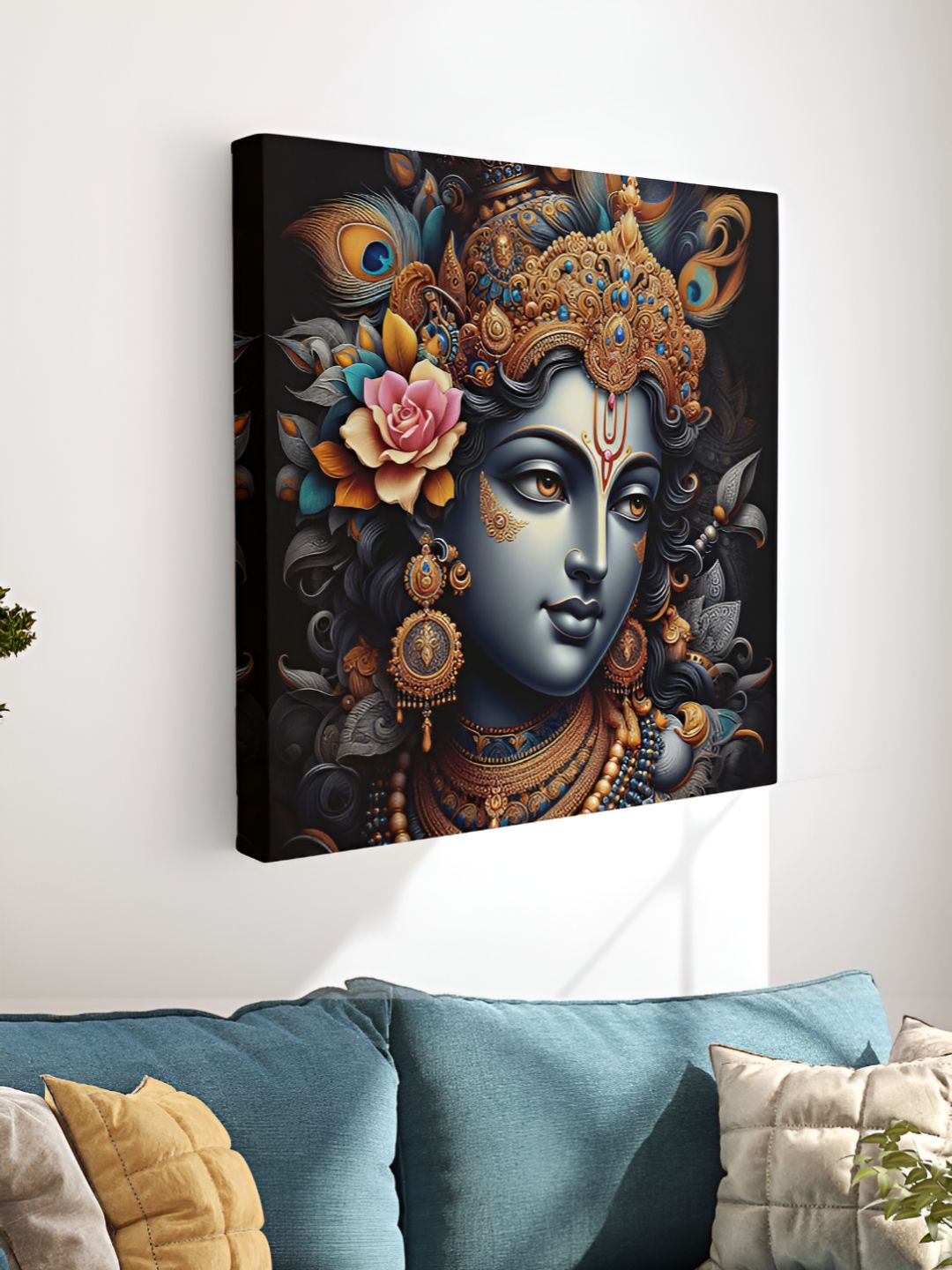 Myntra Elegant Homes Black & Gold Toned Lord Krishna Canvas Wall Art-picture-34