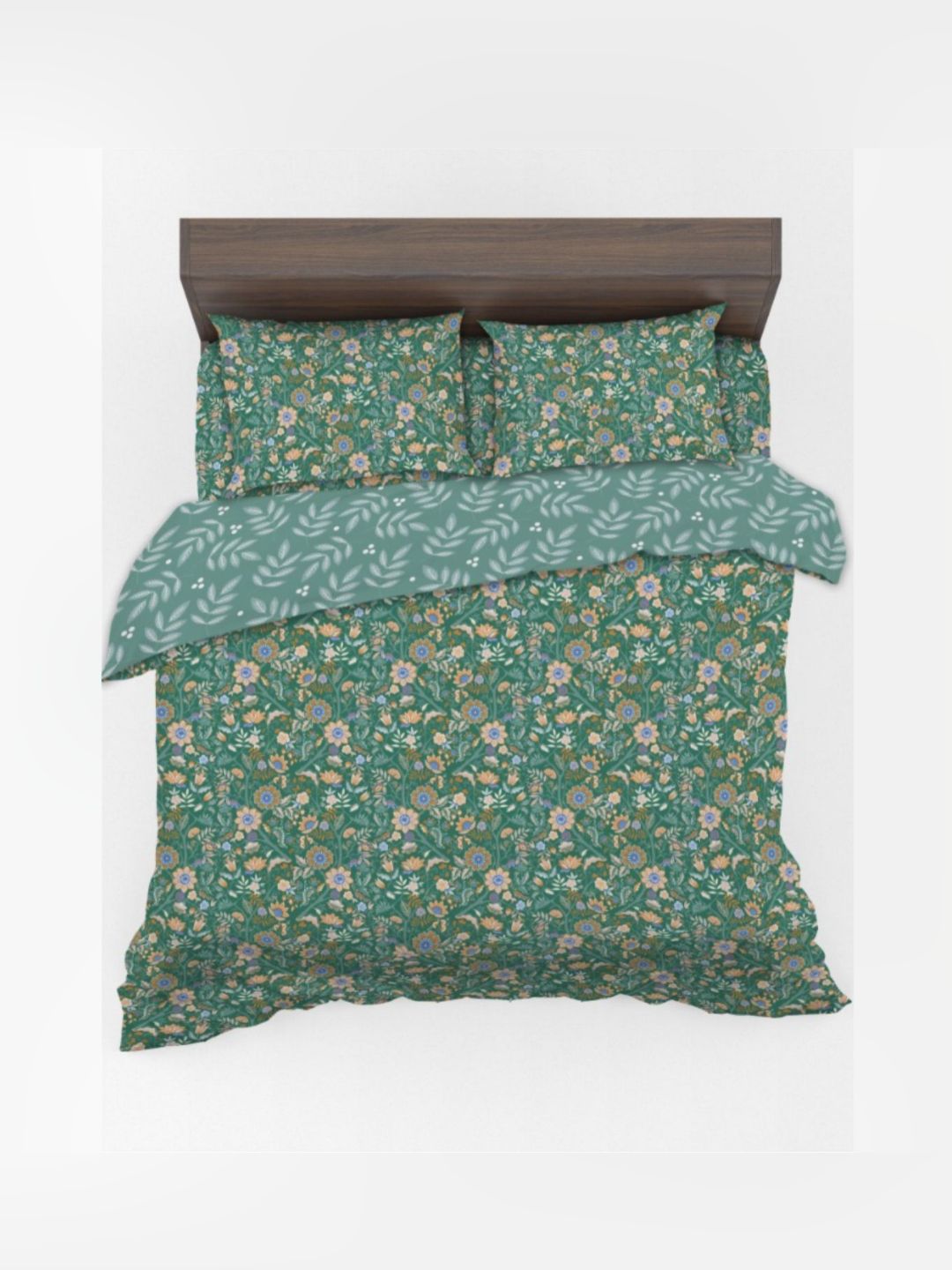 DREAM WEAVERZ Green & Peach-Coloured Floral Cotton 4 Piece Double King Regular Bedding Set