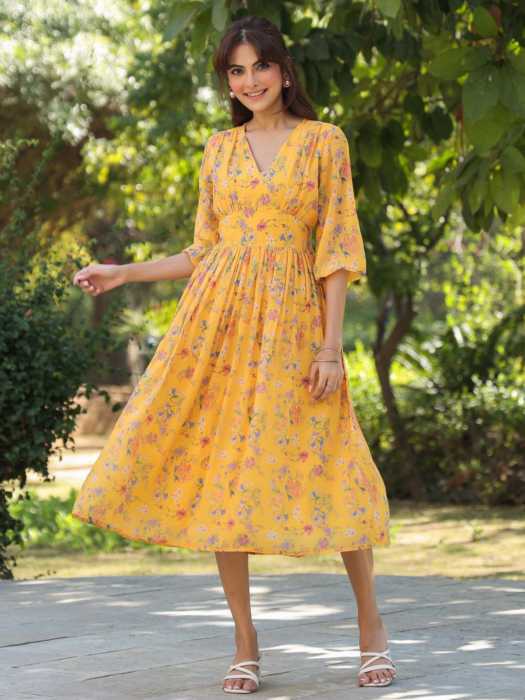 Janasya Floral Printed Gathered Ethnic Dress-picture-31