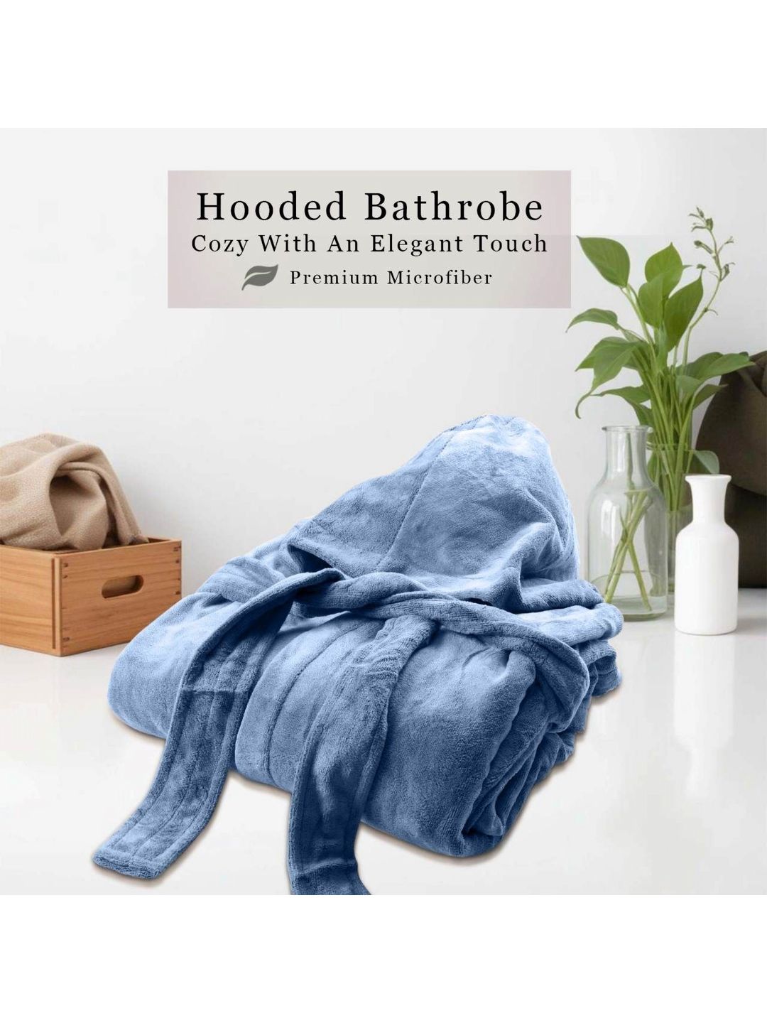 HOUSSE Blue 450 GSM Shawl Collar Bath Robe With Belt-picture-45