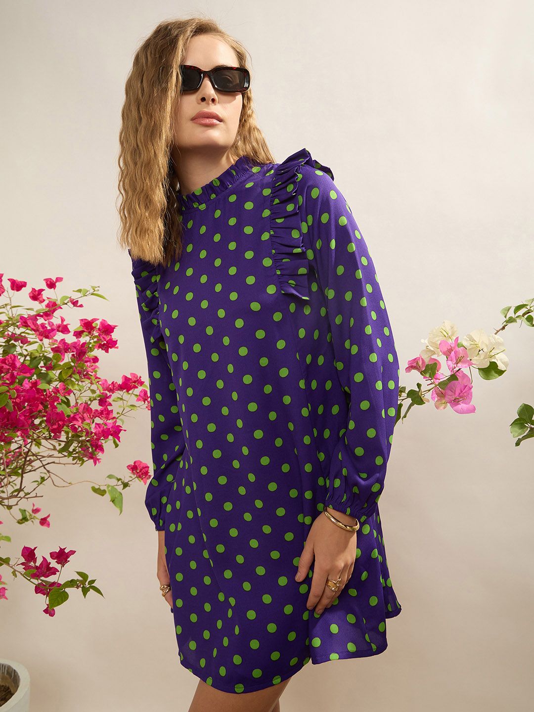 CORSICA Polka Dot Print Puff Sleeve Ruffled Mini Dress-picture-30