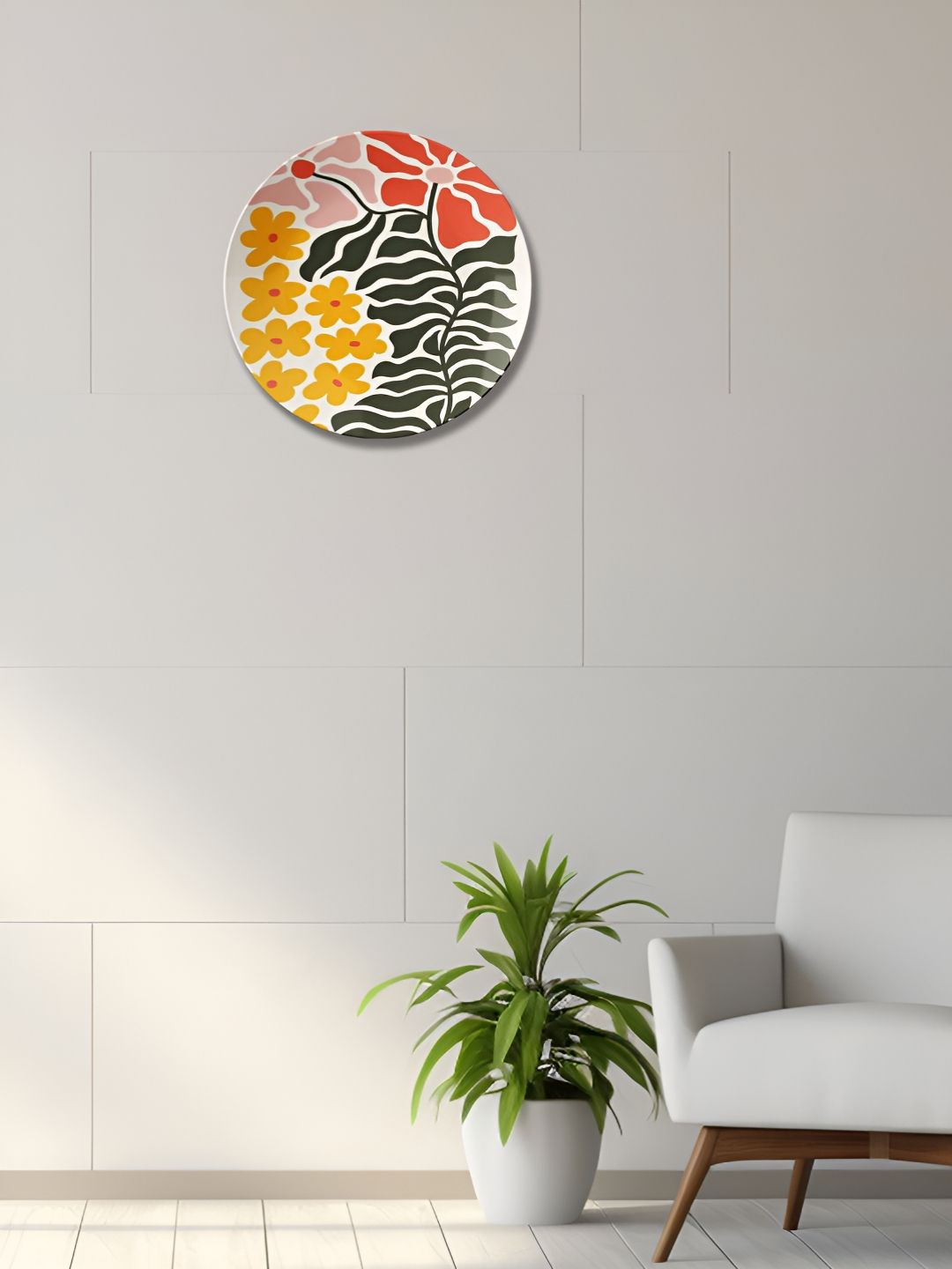 THE QUIRKY HOME White & Yellow A Floral Fantasy Printed Ceramic Wall Plates-picture-37