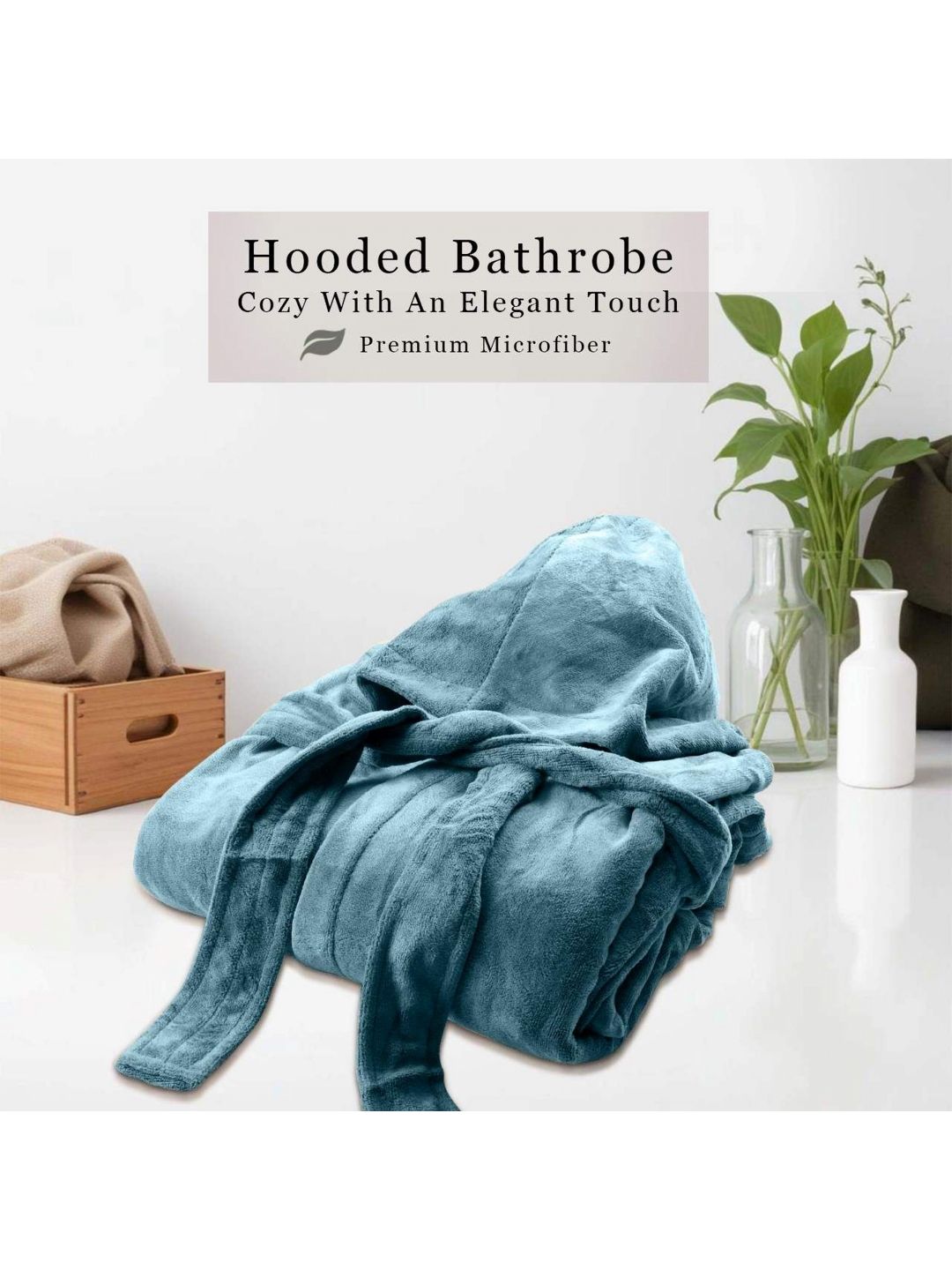 HOUSSE Green 450 GSM Hooded Bath Robe With Belt-picture-54