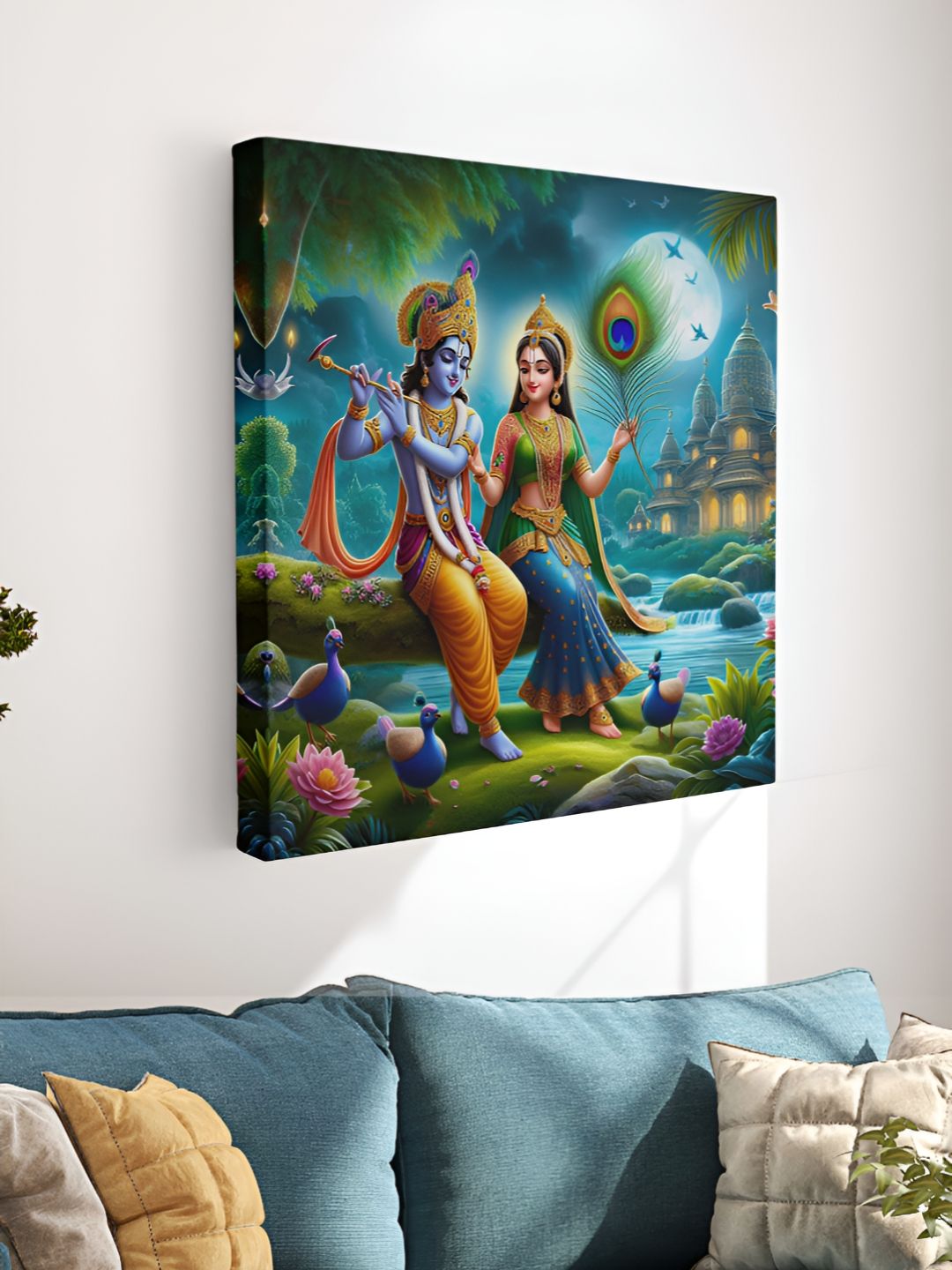 Myntra Elegant Homes Blue & Green Canvas Religious Radha Krishna Wall Art-picture-39