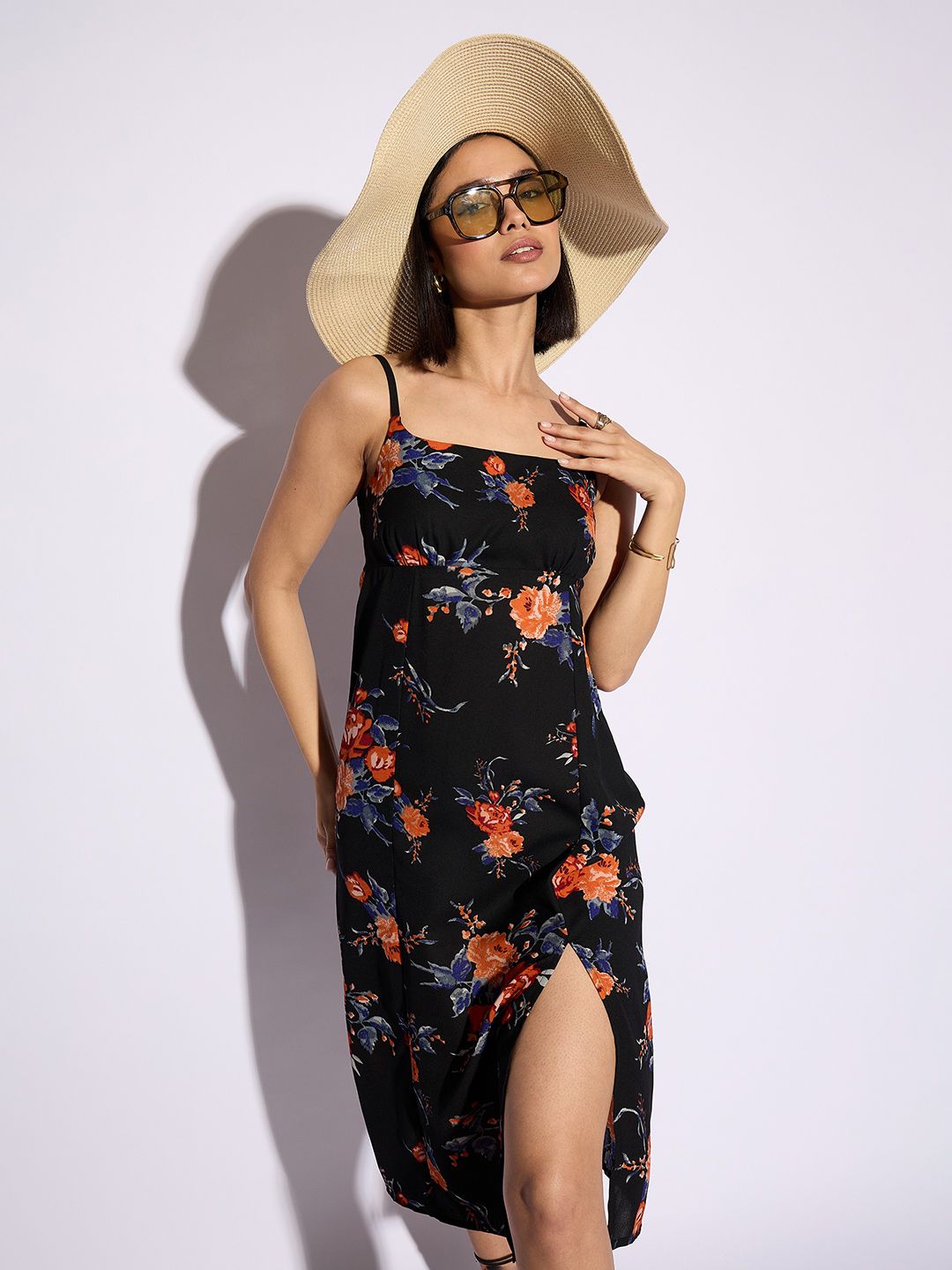 CORSICA Floral Print Slit Midi Dress