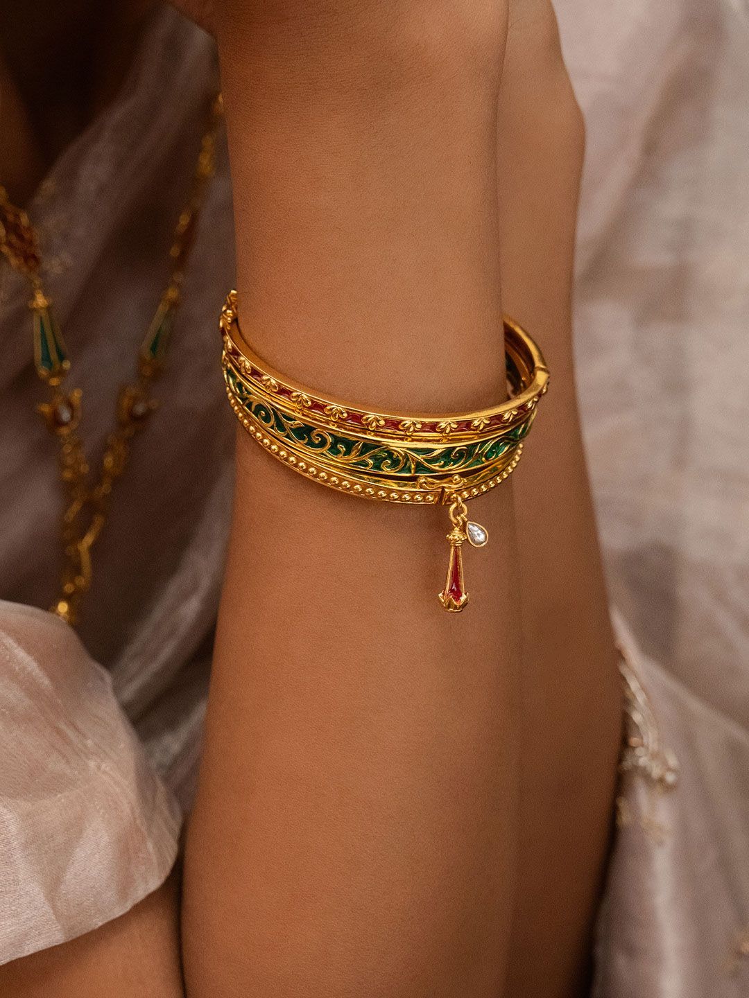 shaya Sagai Shor 925 Silver Gold Plated Beaded Bangles-picture-55