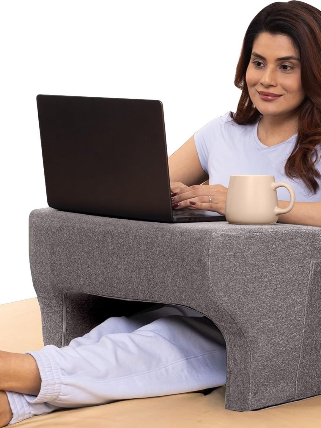 FRIDO Grey Memory Foam Filled Faux Velvet Breathable Travel Pillow-image-38