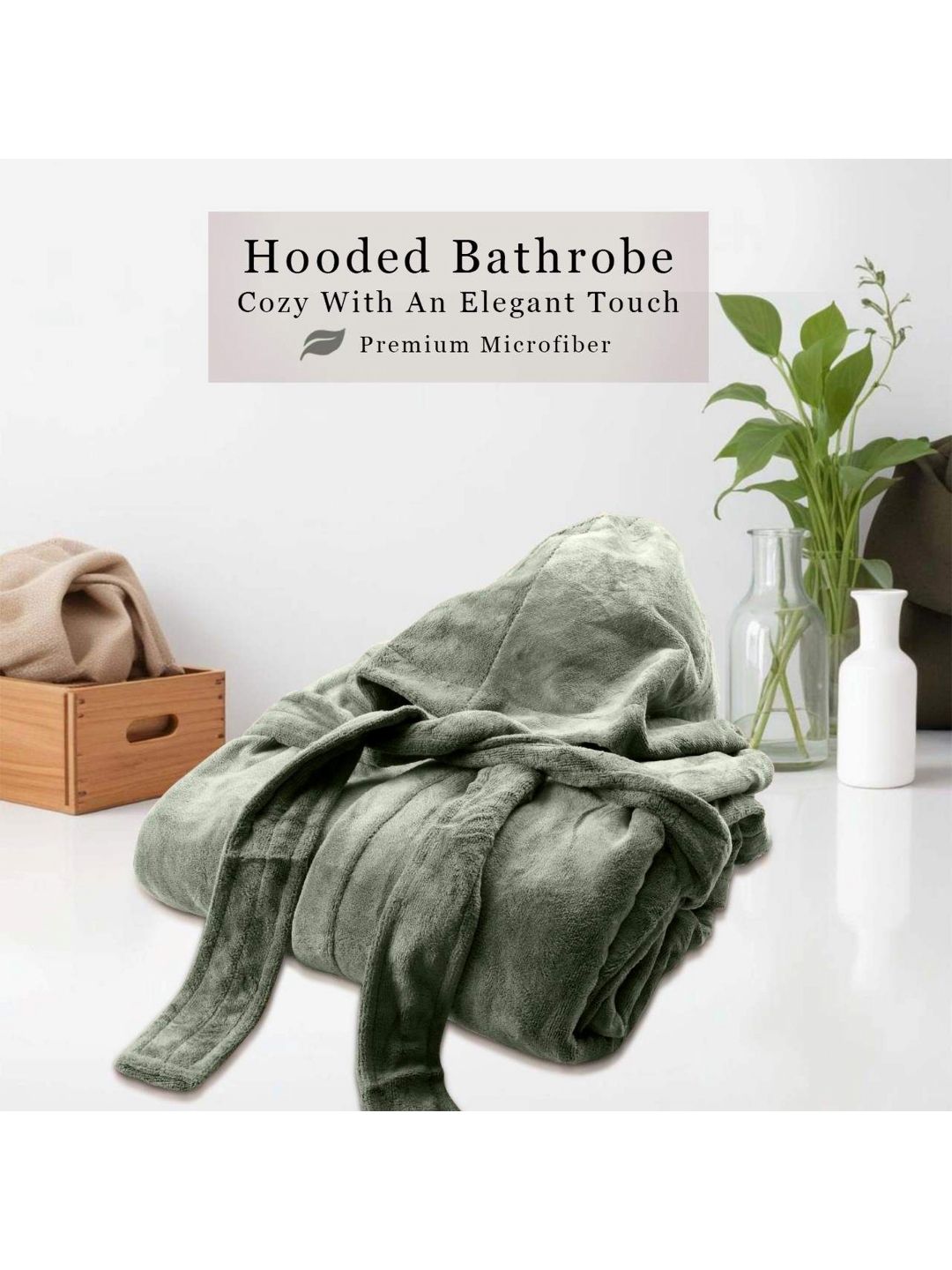 HOUSSE Green 450 GSM Hooded Bath Robe With Belt-picture-23