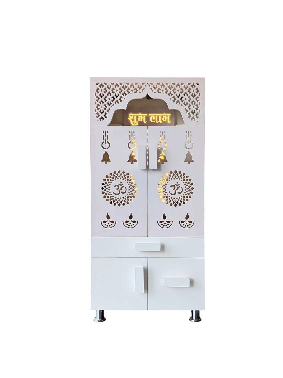 Old Wolf Furniture White Engineered Wood LED Light Home Temple With Door