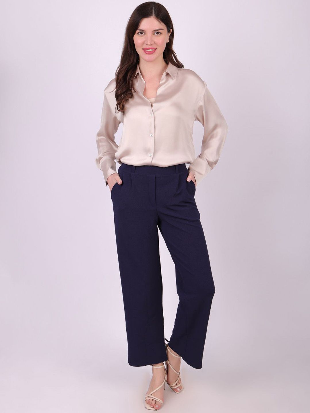 MICHAEL KOVLIN Women Solid Pockets Regular Fit Casual Trousers-picture-16