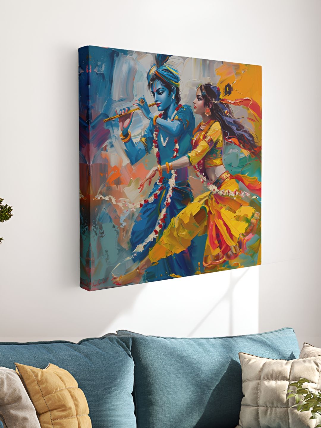 Myntra Elegant Homes Blue & Yellow Lord Radha Krishna Printed Canvas Wall Art-picture-28