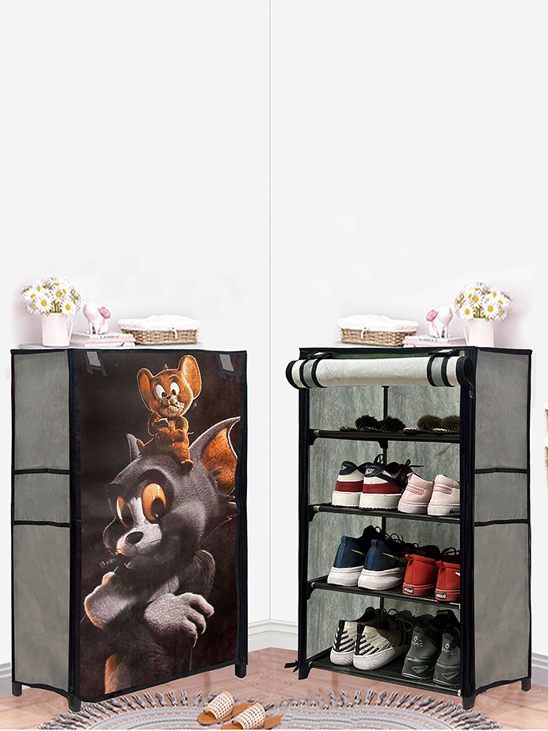 Rmerchants Grey & Black Tom & Jerry Printed 4-Tier Shoe Racks-picture-31