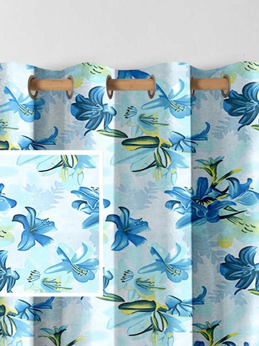 Aura Blue & Green Set of 2 Floral Door Curtain-image-20