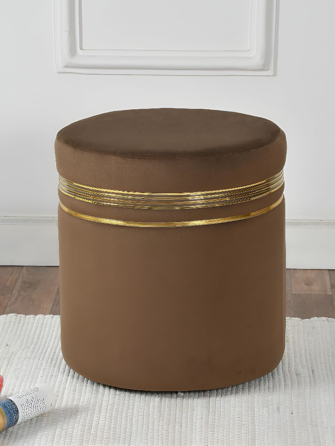 NACIA Brown & Gold Round Wooden Ottomans-image-42
