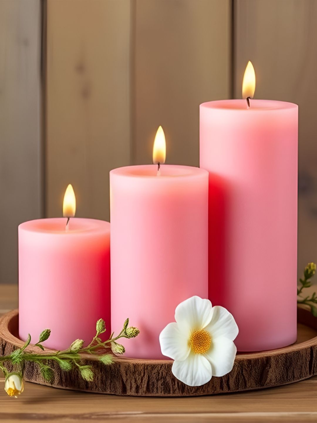 Aromatic Fables Pink 3 Pieces Scented Long-Lasting & Smokeless Pillar Candles-picture-11