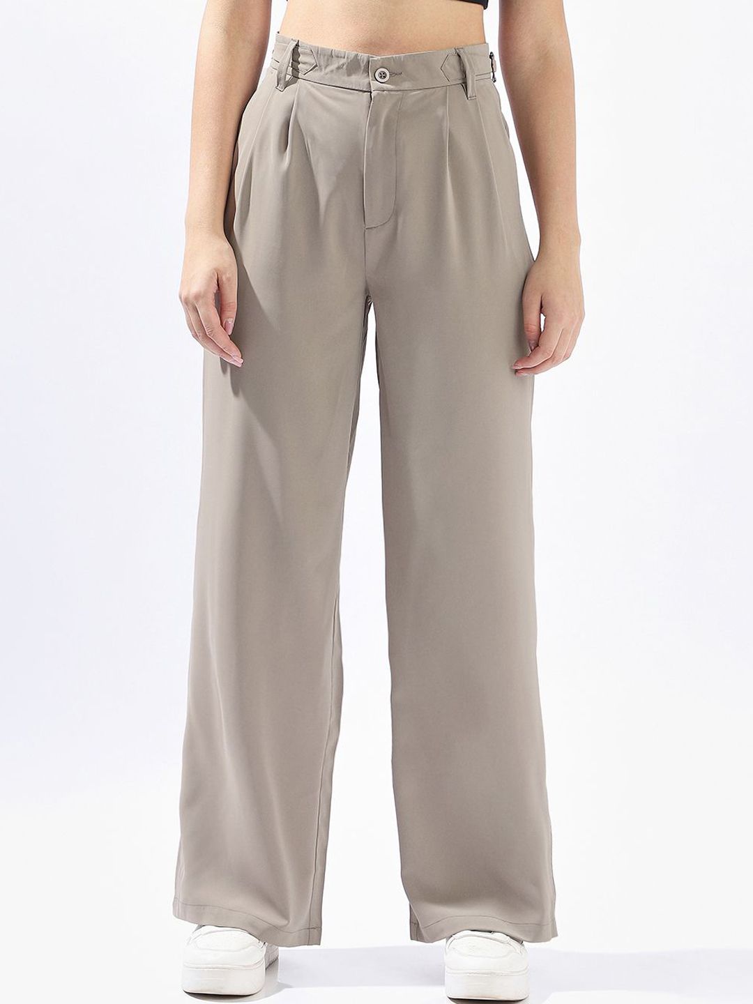 High Star Women Relaxed Fit High-Rise Pleated Korean Trousers-picture-34