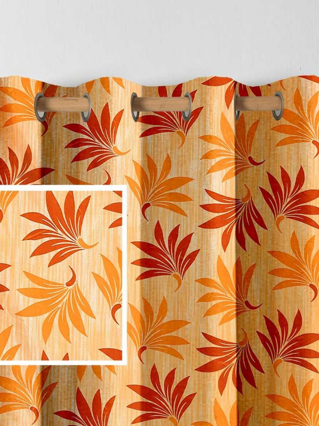 Aura Orange & Red Set of 2 Floral Door Curtain-image-28