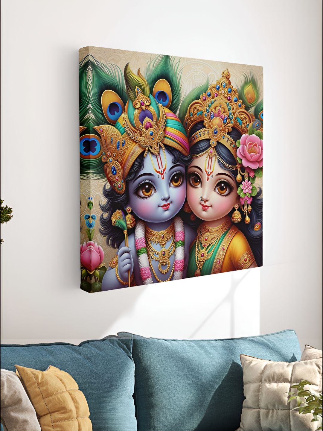 Myntra Elegant Homes Blue & Pink Canvas Religious Radha Krishna Wall Art-picture-36