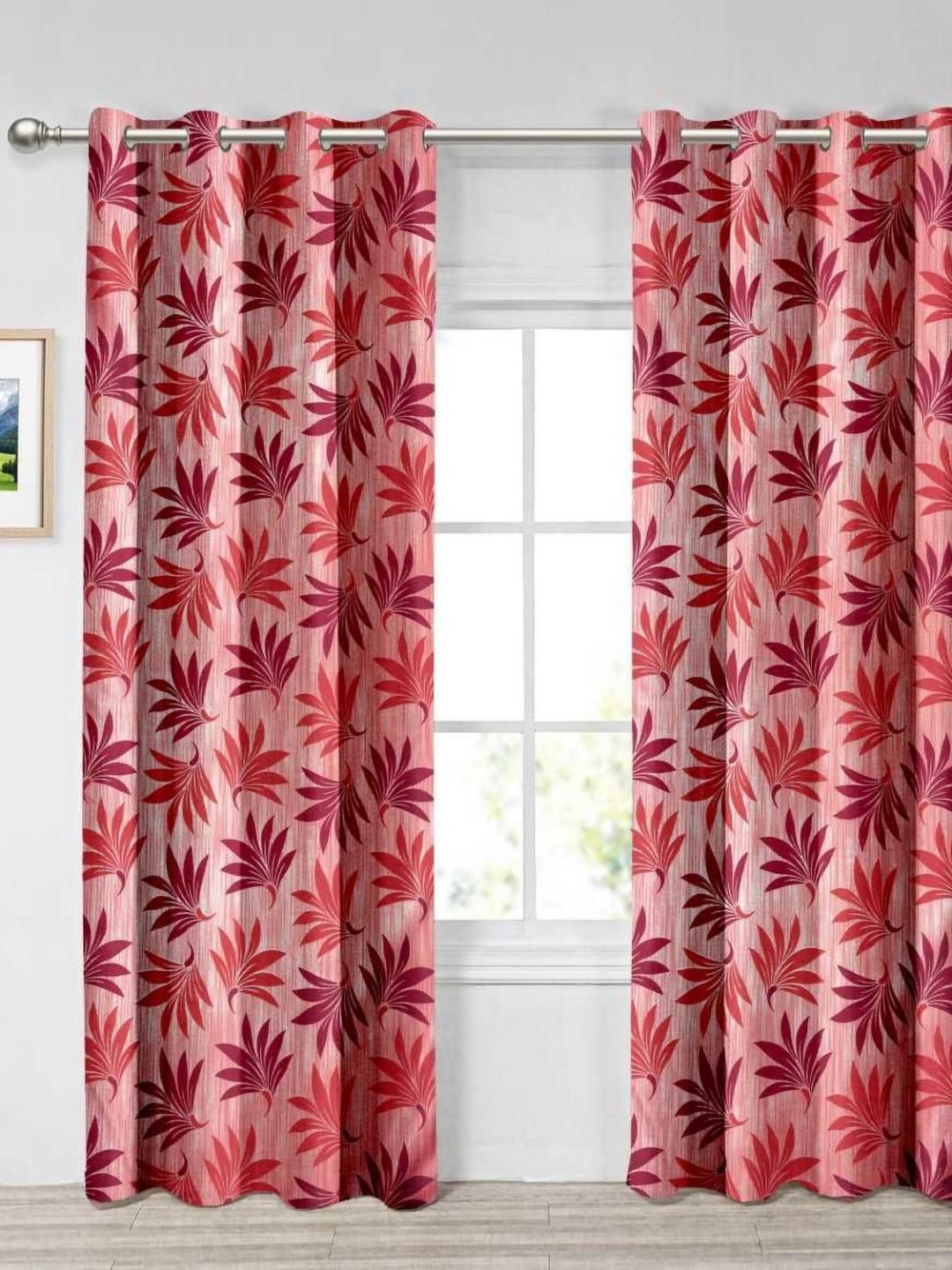 Aura Pink & Maroon Set of 2 Floral Window Curtain-image-26