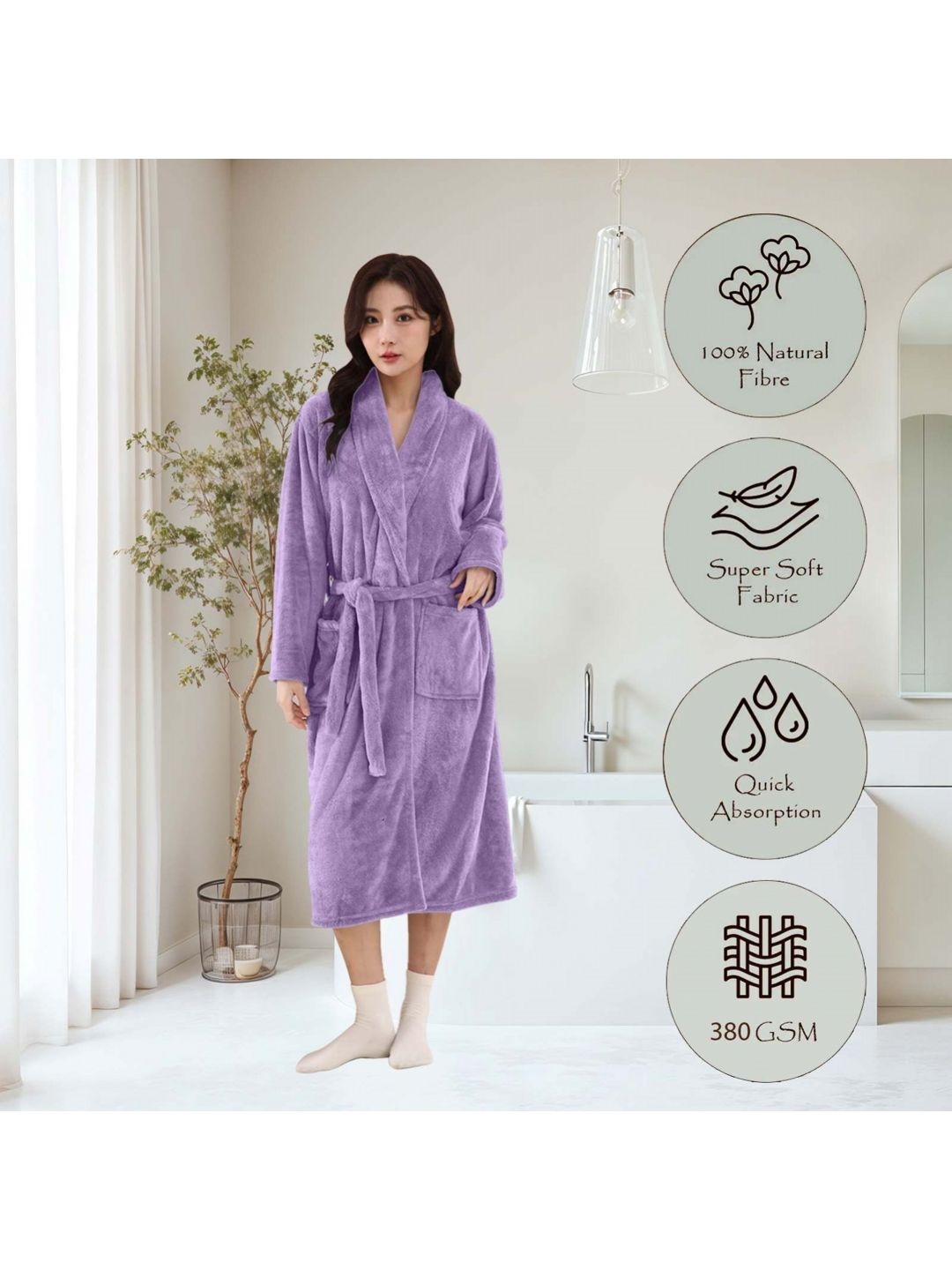 HOUSSE Purple Shawl Collar Bath Robe-image-36