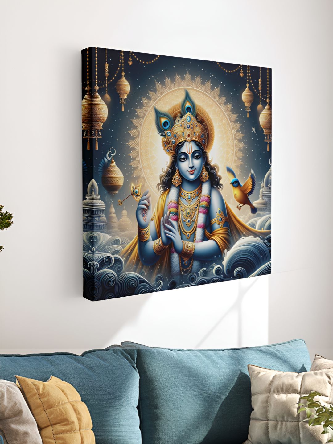 Myntra Elegant Homes Grey & Gold-Toned Lord Krishna Canvas Religious Wall Painting-picture-35