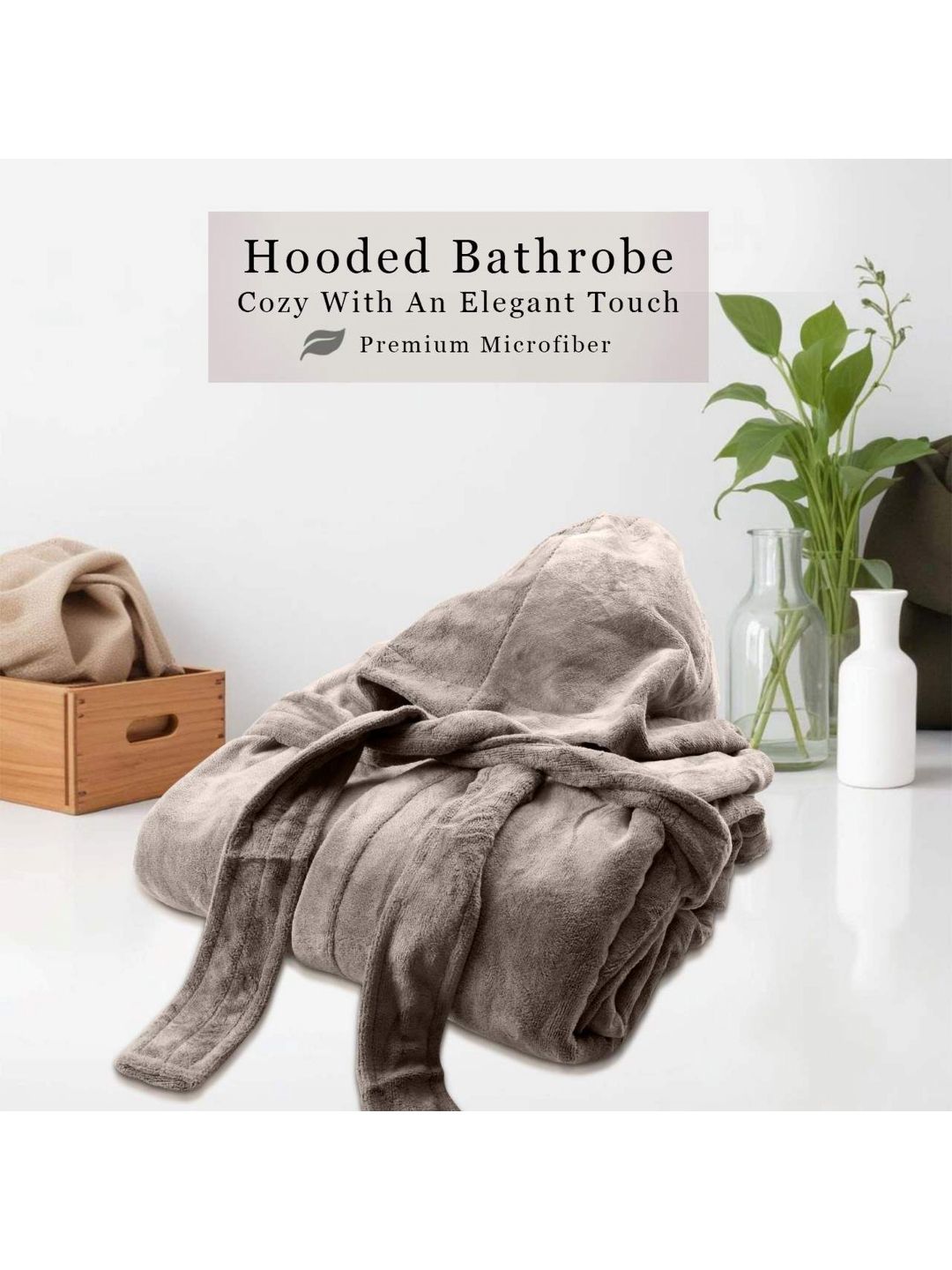 HOUSSE Brown 450 GSM Hooded Bath Robe With Belt-picture-33