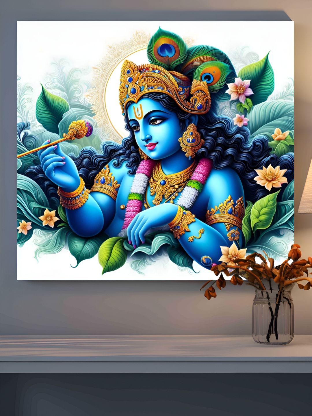 Myntra Elegant Homes Blue & Green Lord Krishna Canvas Wall Art-picture-25