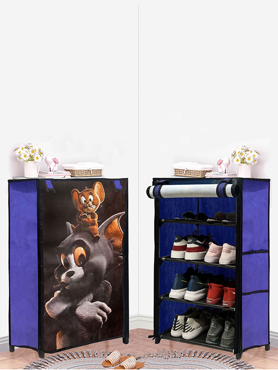 Rmerchants Blue & Black Tom & Jerry Printed 4-Tier Shoe Racks-picture-30