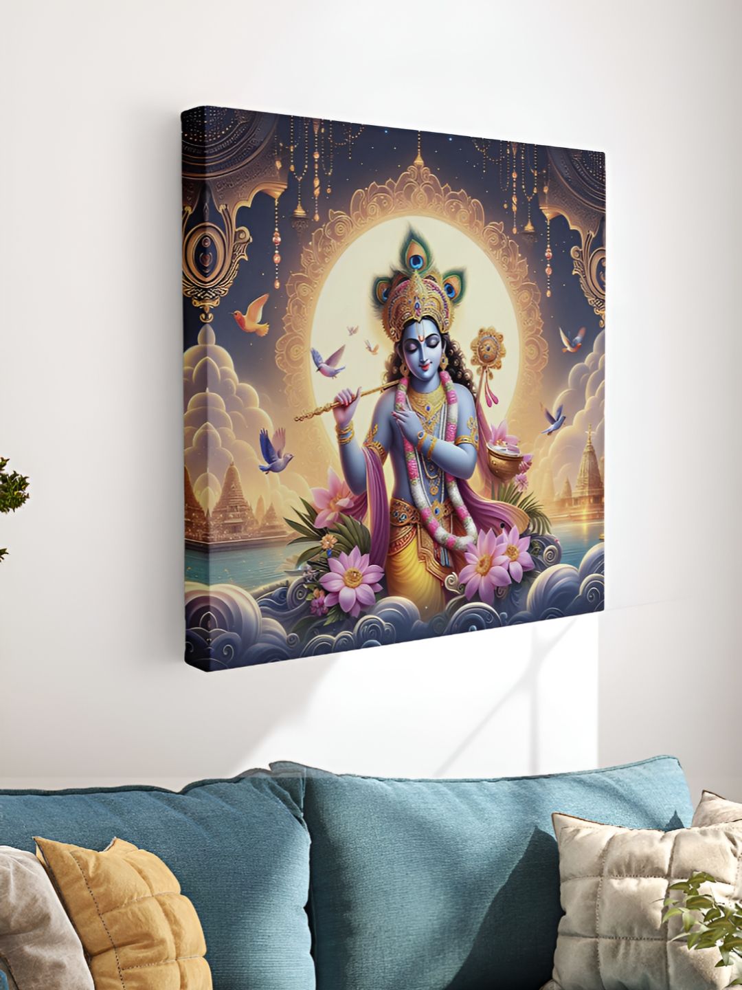 Myntra Elegant Homes Blue & White Lord Krishna Canvas Wall Art-picture-12