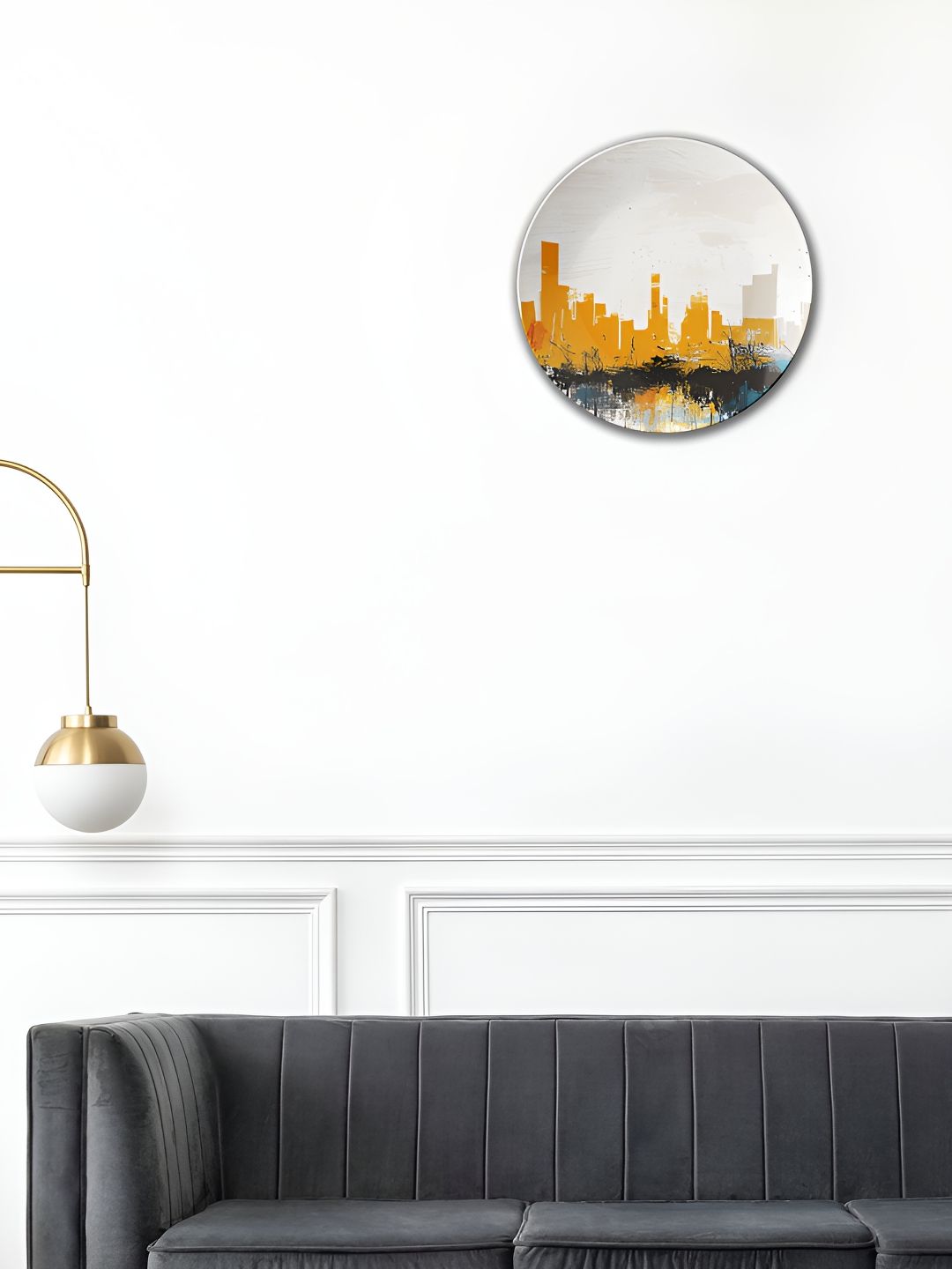 THE QUIRKY HOME White & Yellow Urban Oasis Printed Ceramic Wall Plate-picture-12