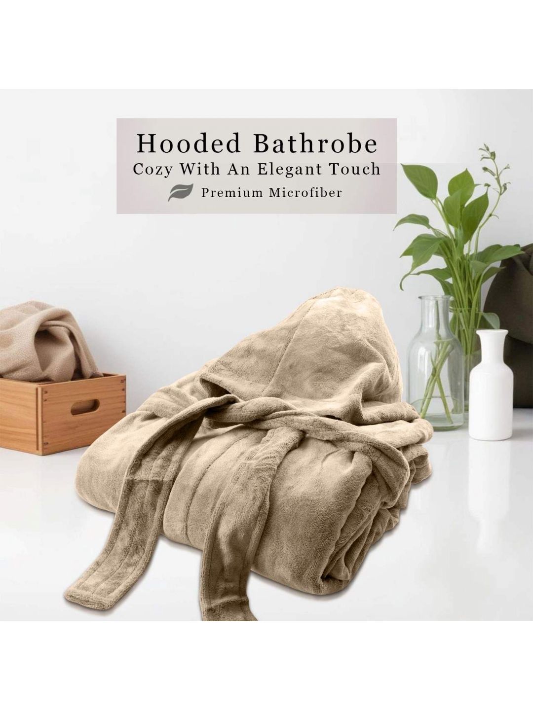 HOUSSE Peach-Coloured 450 GSM Hooded Bath Robe With Belt-picture-22