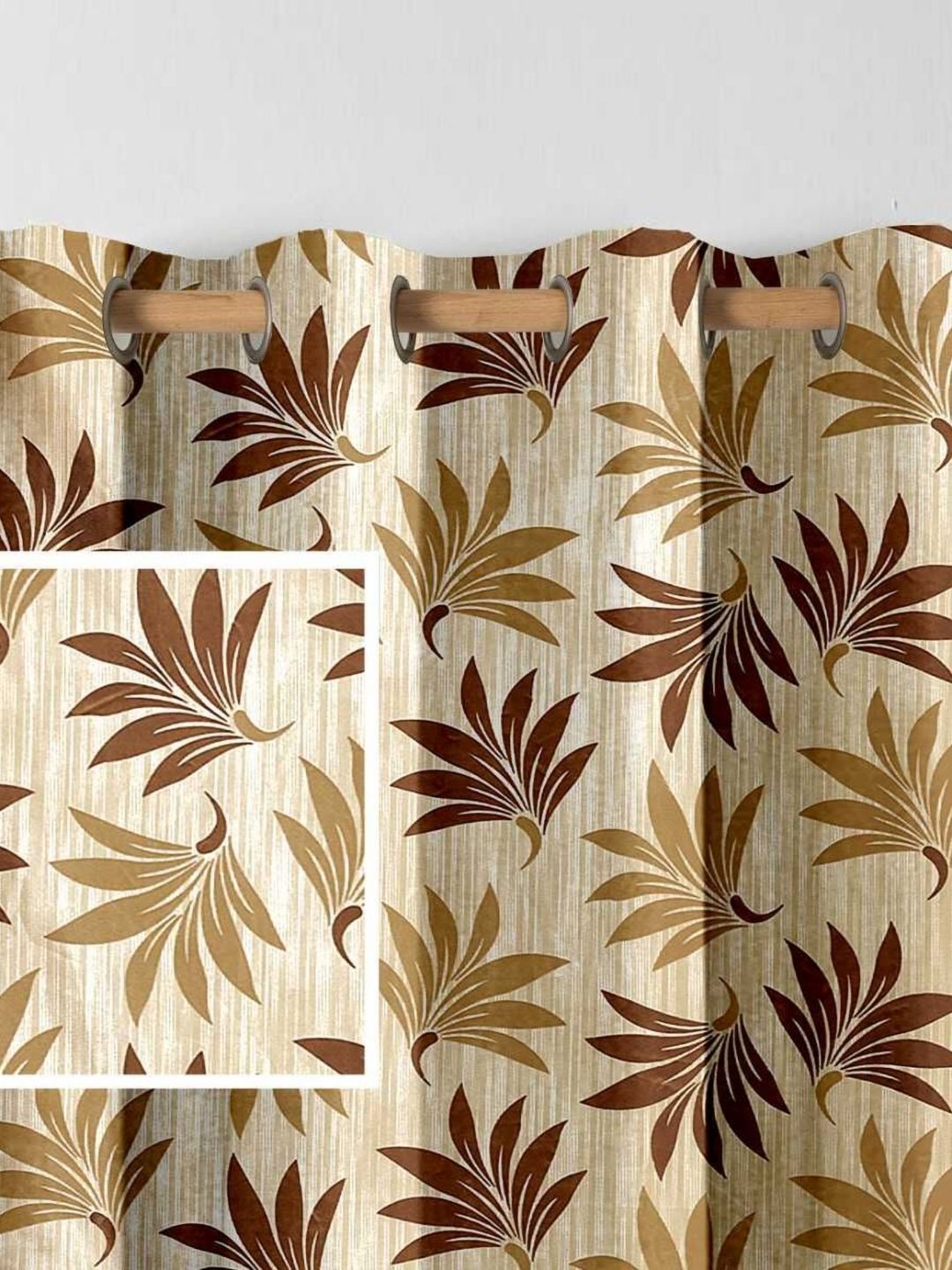 Aura Cream-Coloured & Brown Set of 2 Floral Window Curtain-image-33