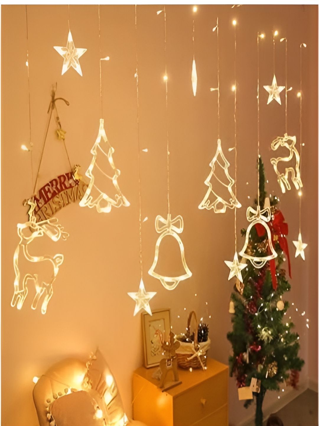 KAVYARA White Star Deer Tree Bell Shape String Lights-picture-31