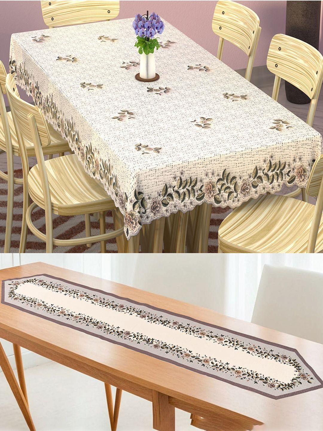 Myntra Elegant Homes Cream 2 Pieces Floral Rectangle Cotton 6-Seater Table Covers-picture-21