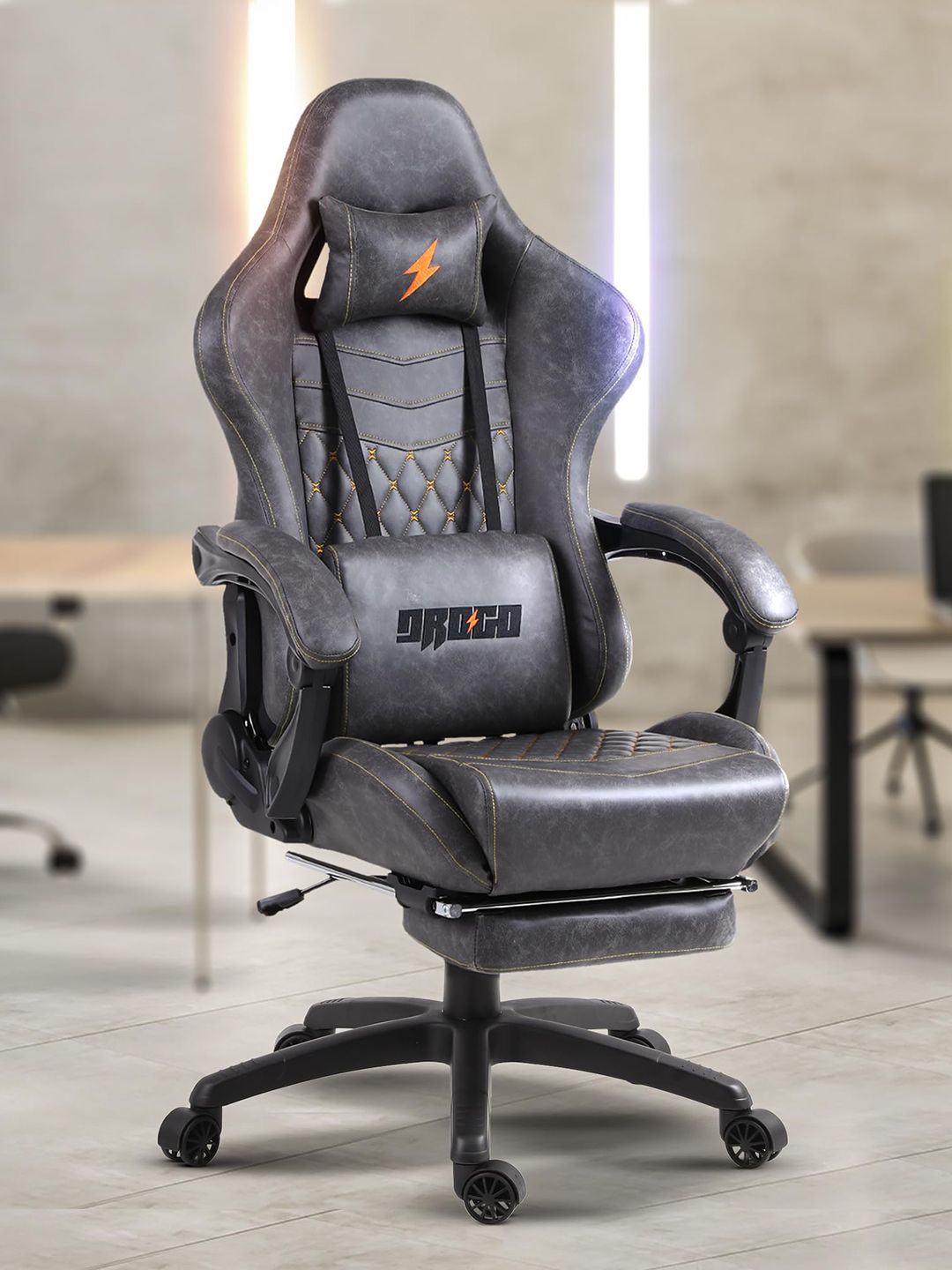 DROGO Grey Multi-Purpose Ergonomic Gaming Chair With 7 Way Adjustable Seat & USB Massager
