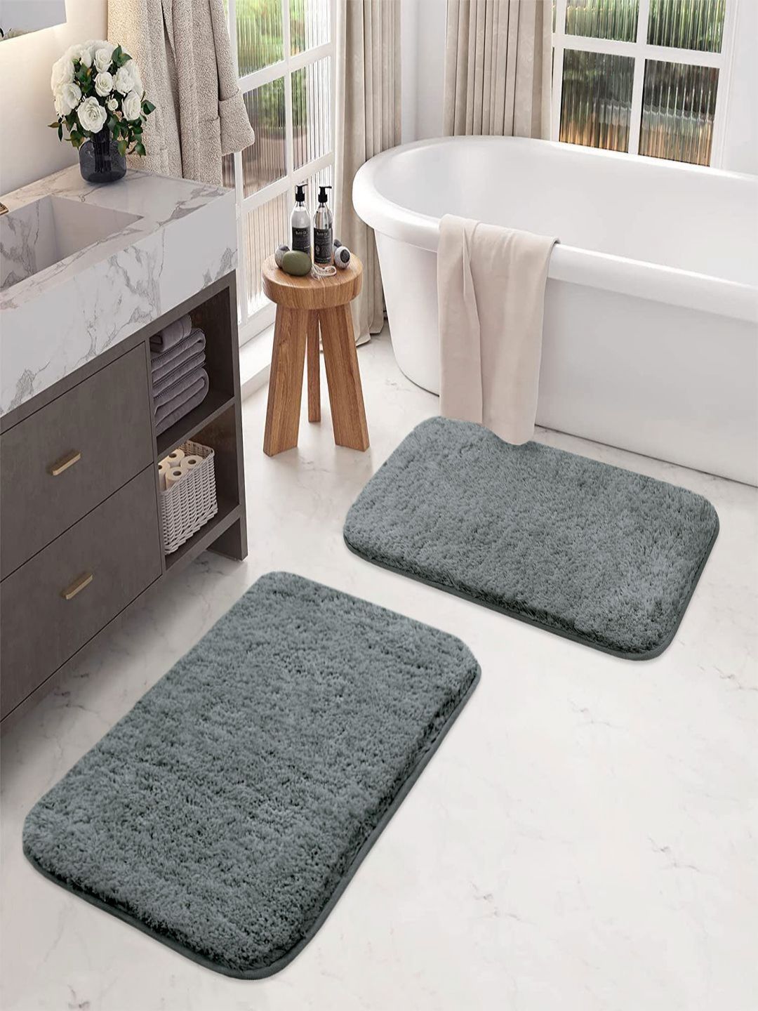LUXEHOME INTERNATIONAL Set Of 2 Grey 2200 GSM Anti-Slip Bath Rugs-image-22