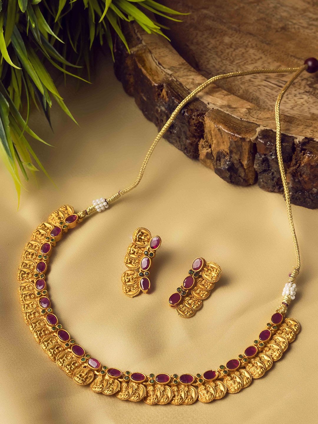 StileAdda Gold Plated Stone Studded Lakshmi Goddess Coins Jewellery Set-picture-35