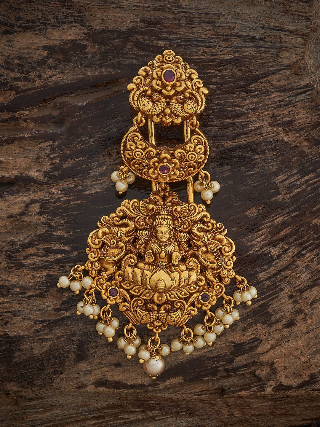 Kushal's Fashion Jewellery Women Jewellery Ruby Gold-Plated Ethnic Antique Hair Brooch-picture-13