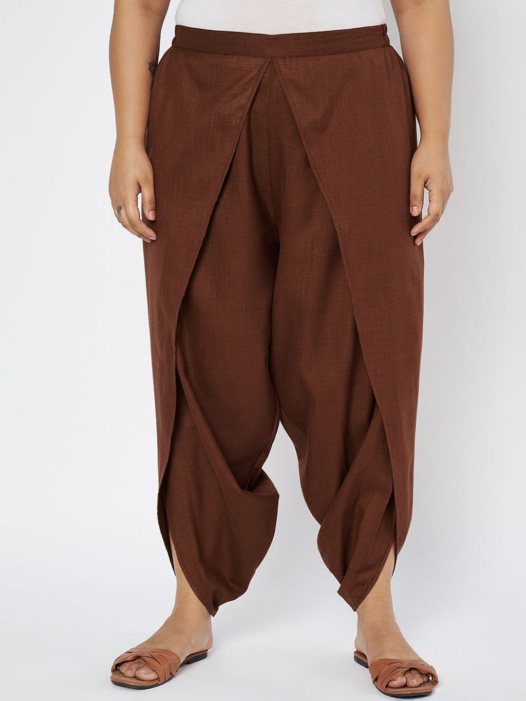 9rasa Plus Size Women Cotton Solid High Rise Dhoti Pant-picture-32
