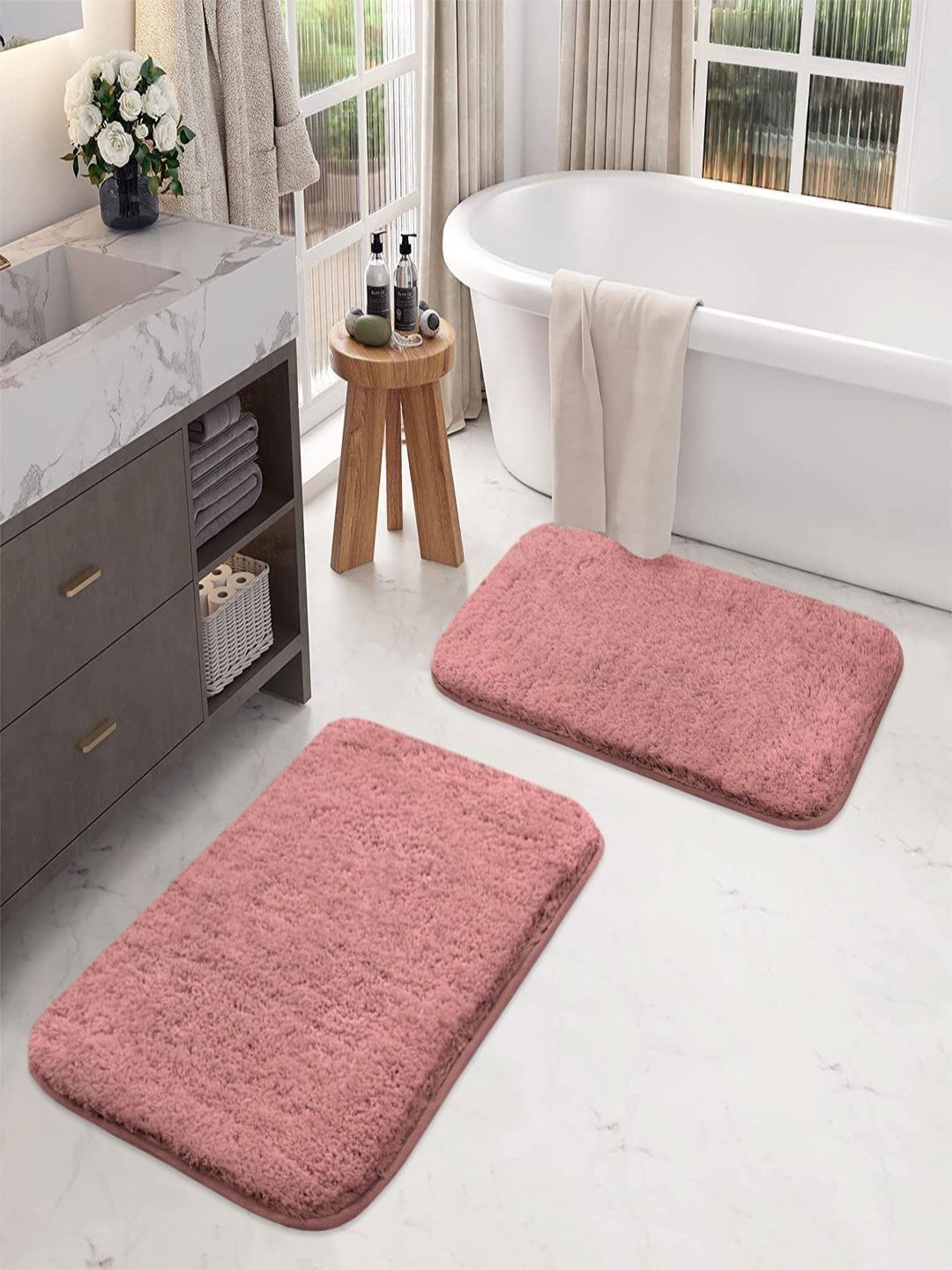 LUXEHOME INTERNATIONAL Set Of 2 Pink 2200 GSM Anti-Slip Bath Rugs-picture-40