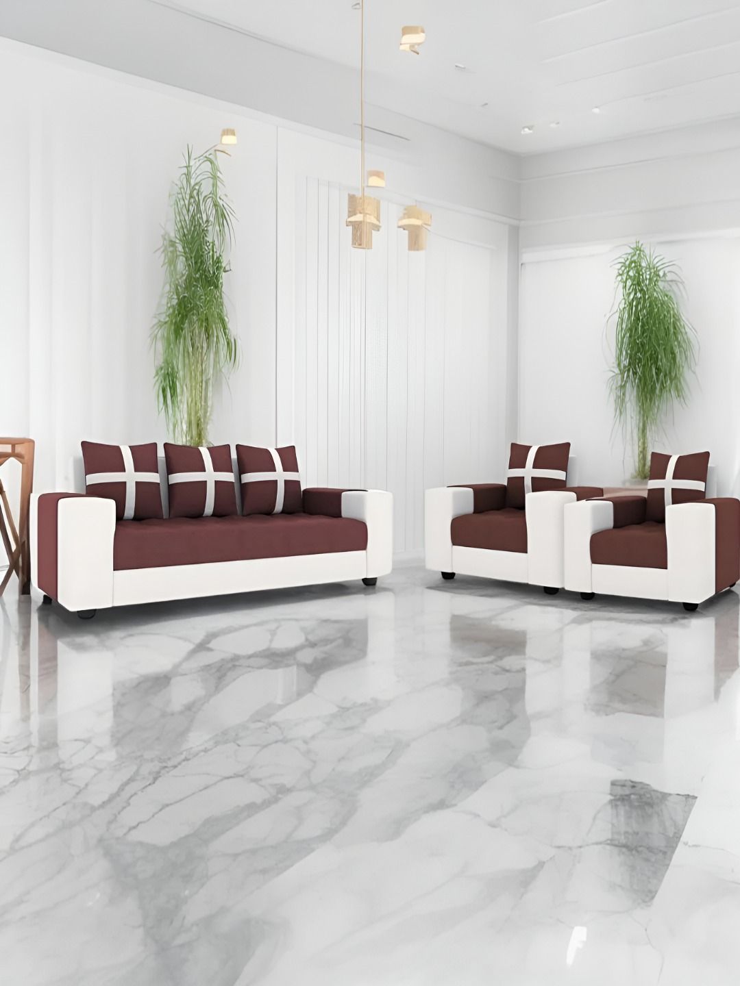Torque Jamestown Brown & White 3 Pieces 5 Seater Sofa Set-picture-50