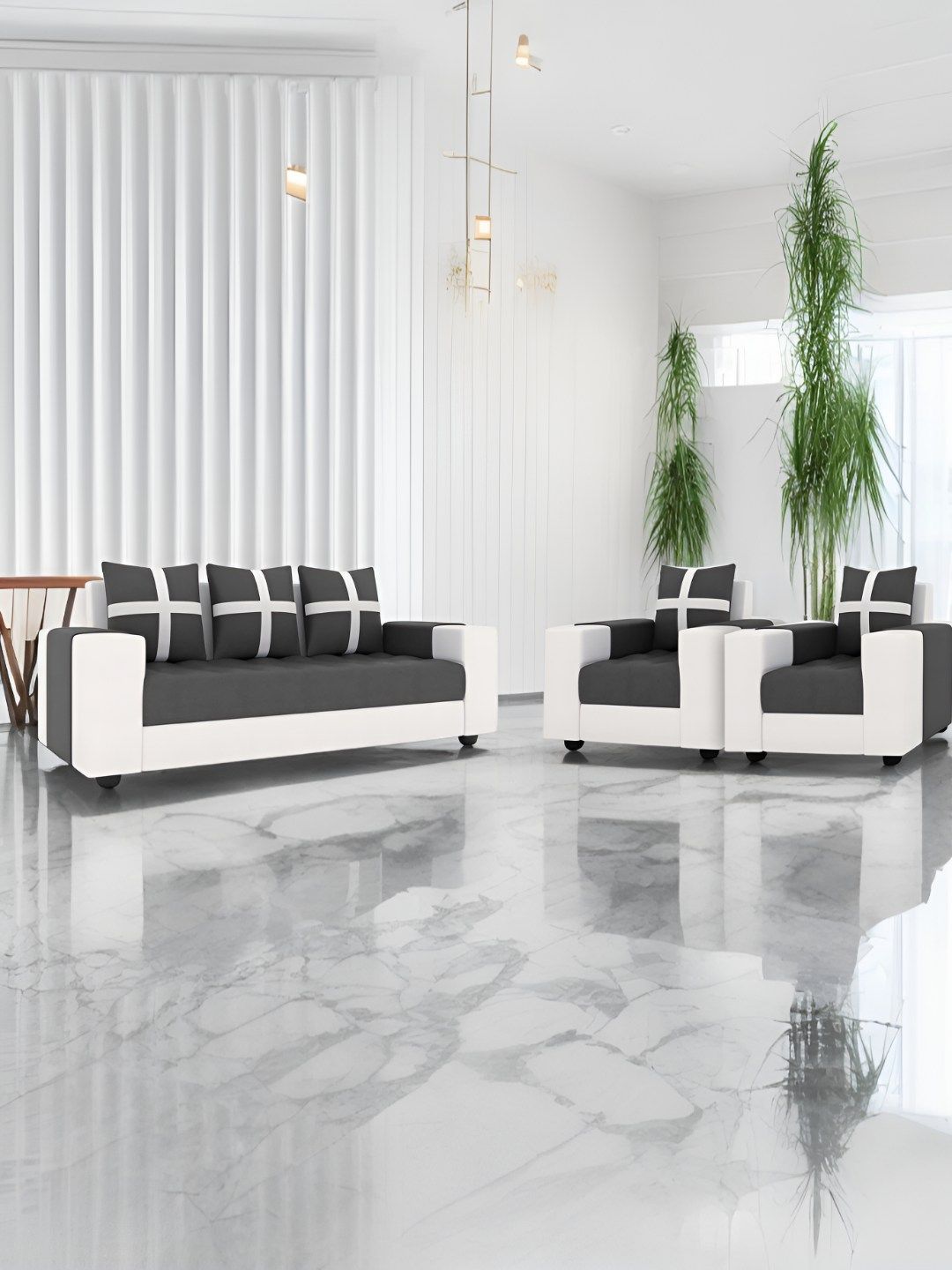 Torque Jamestown Black & White 3 Pieces 5 Seater Sofa Set-picture-46