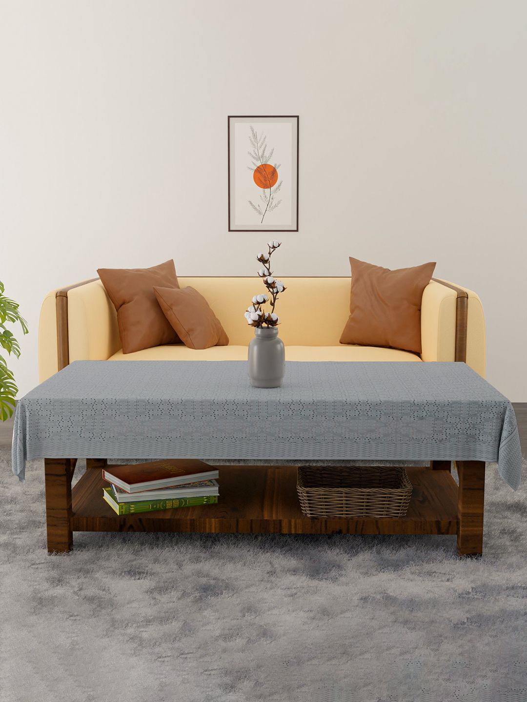 Kuber Industries Grey Self Design Cotton 4-Seater Rectangle Table Cover-image-21