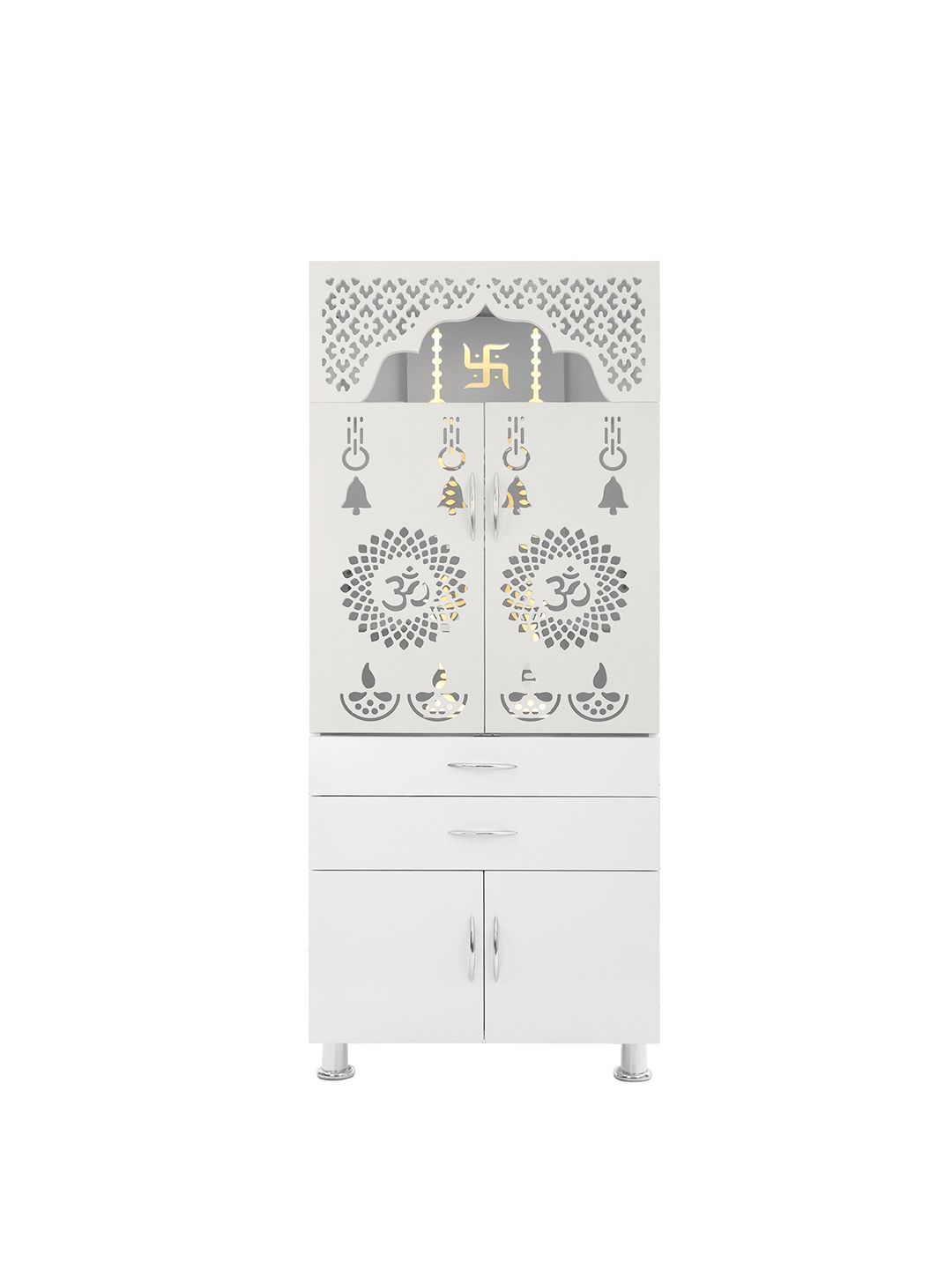 Old Wolf Furniture White Engineered Wood LED Light Home Temple With Door-image-43