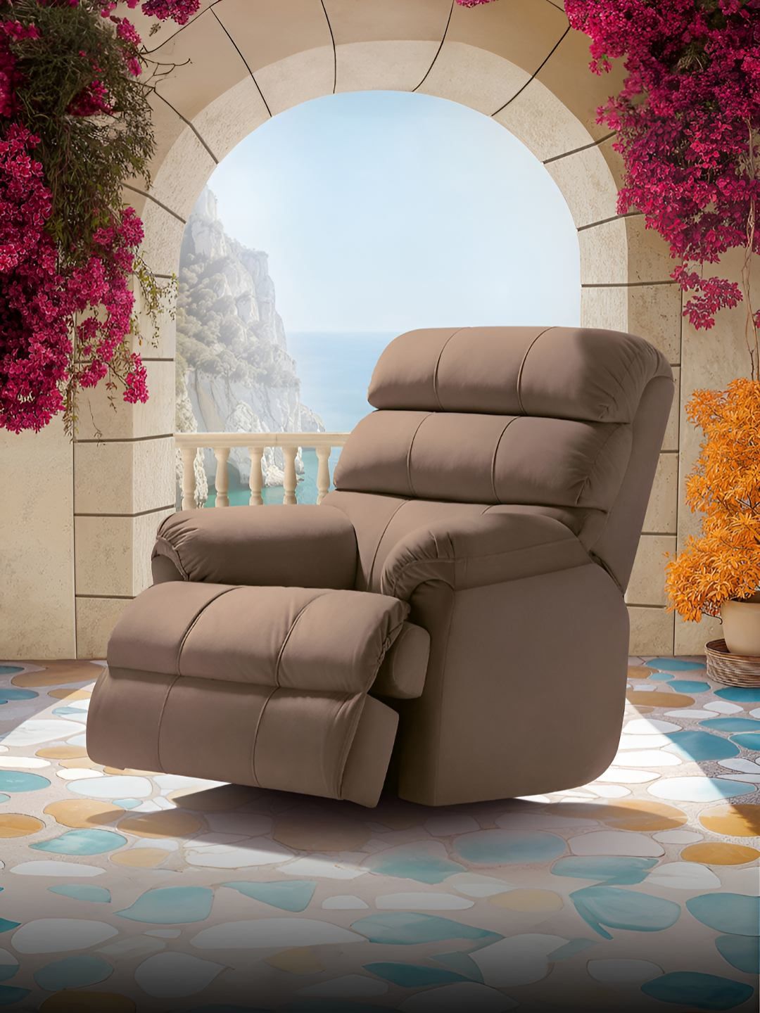 Duroflex Avalon Posture Pro Permium Fabric Motorized Rocking & Rotating Recliner - Brown-picture-45