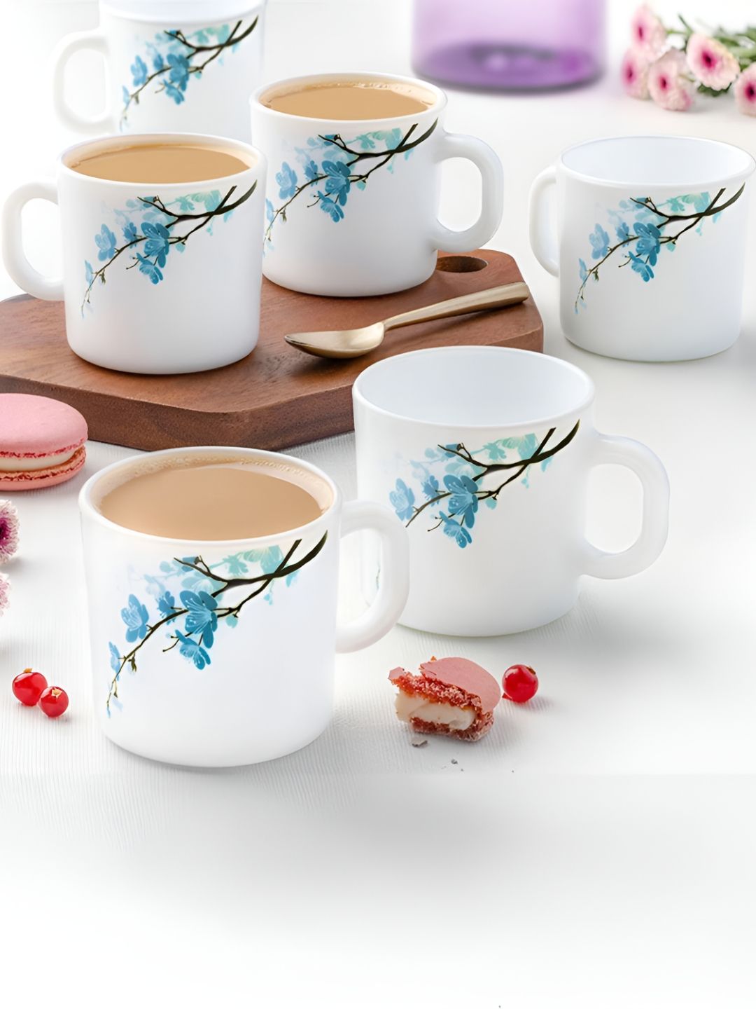 Larah by BOROSIL White & Green Printed 6 Pieces Opalware Matte Mugs Cups and Mugs 180 ml-image-32