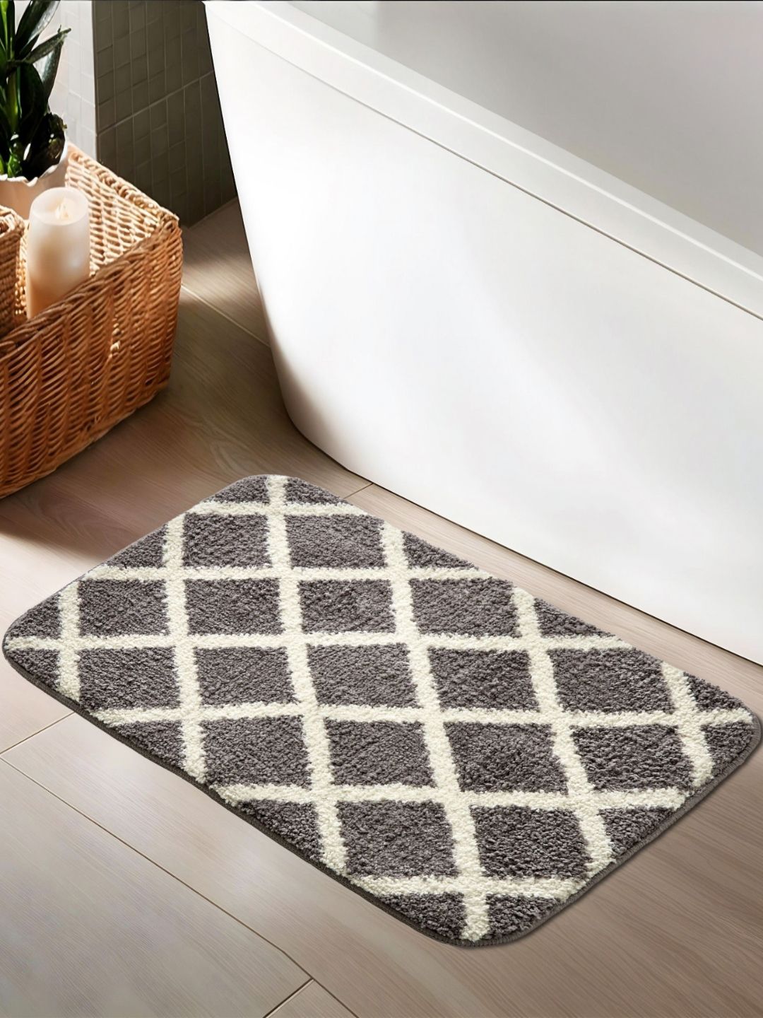 Home Centre Grey & White Checked 1400 GSM Bath Rugs-picture-47