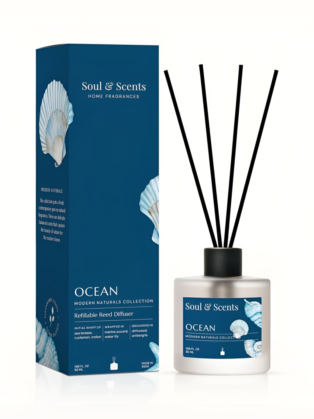 SOUL & SCENTS Blue & Black Ocean Fragrance Reed Diffuser Set With 6 Reed Sticks - 50 ml-image-34
